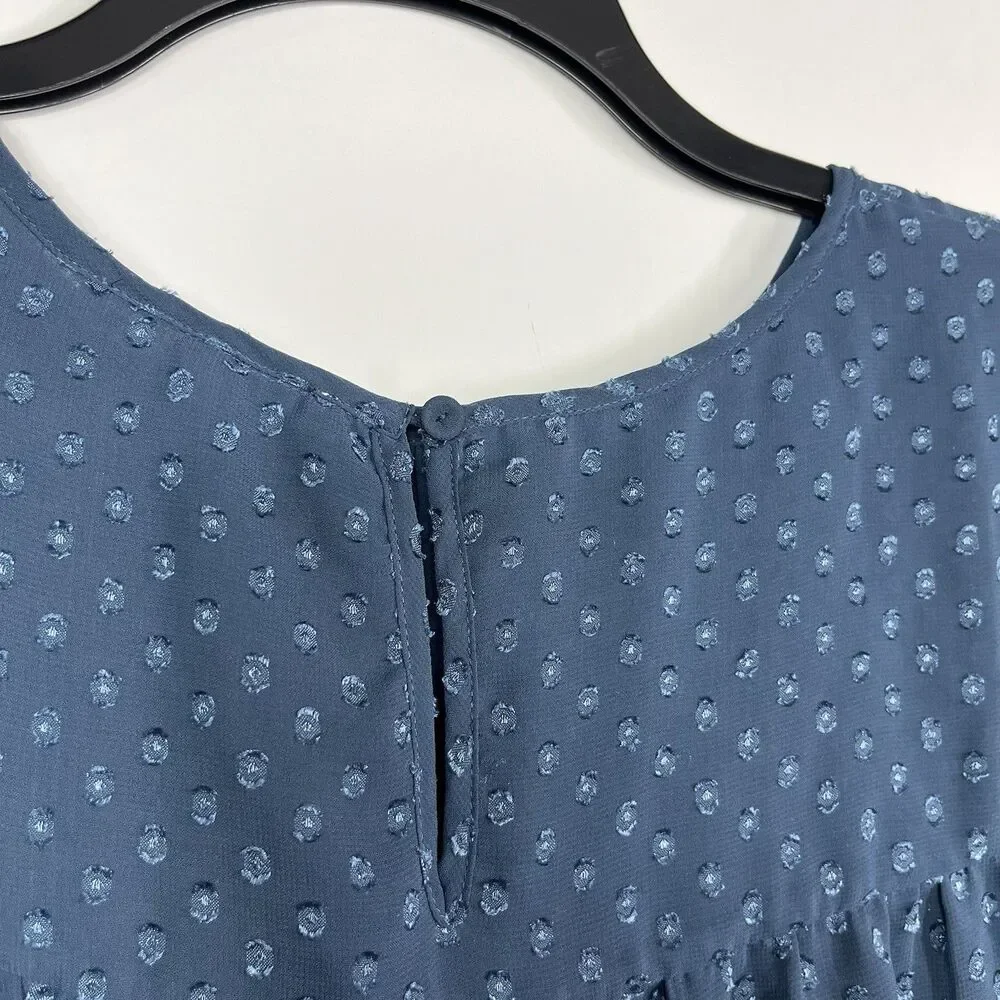 DR2 XL Teal Blue Swiss Dot Sheer Top Cap Sleeve Scoop Neck Lined Blouse Boho - Picture 8 of 10